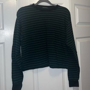 Brandy Melville French Long Sleeve Striped Top Green/Navy